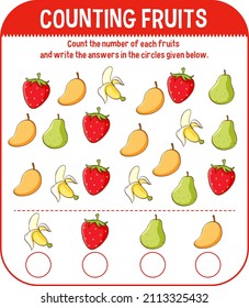 Math game template with counting fruits illustration