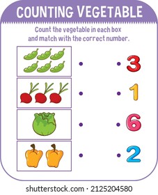 Math game template with counting vegetable illustration