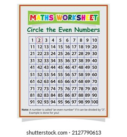 Math game.Circle the even number.for kids of pre-school math practice sheet printable version vector illustrations.