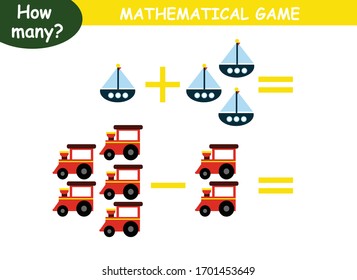 juegos de matemáticas para niños. ejemplos de adición y sustracción
