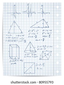 Math And Geometry On Copybook Page Vector Set
