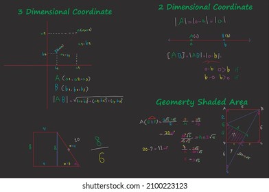 área sombreada de geometría matemática y coordenadas de 2 y 3 dimensiones
