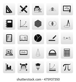 Math and geometry silhouette simple icon set on background