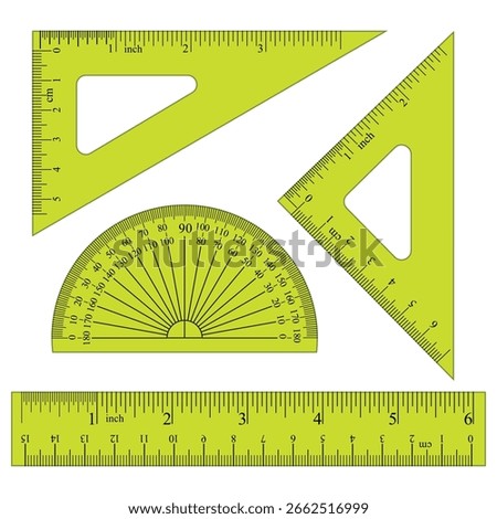 Math Geometry Tool Plastic Ruler for Student School Office Supplies Set Vector illustration Design