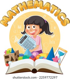 Math girl isolated banner illustration