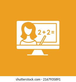 Icono de glifo matemático. Lección de matemáticas en línea. Educación remota. Concepto de aprendizaje. Señal plana rellena. Ilustración vectorial de silueta aislada 