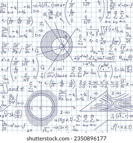 Math handwritten educational vector seamless pattern with formulas