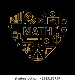 Math Heart vector concept outline banner - Math heart-shaped illustration in thin line style