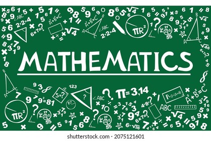 Matemáticas. Banner horizontal. Presentación, sitio web. Idea de tipografía con letras aisladas con iconos. Álgebra, geometría, estadísticas, matemáticas básicas. Interesante matemática divertida creativa para los niños. Ilustración del vector