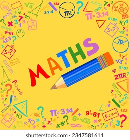 Math. Horizontal banner. Presentation, website. Isolated lettering typography idea with icons. Algebra, geometry, statistics, basic maths. Education, back to school concept. Vector illustration