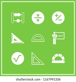 math icon. 9 math vector set. abacus, square root, maths and set square icons for web and design about math theme