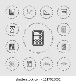 Math icon. collection of 13 math outline icons such as 7 number, abacus, minus, calculator, mathematical square, plus, protractor. editable math icons for web and mobile.