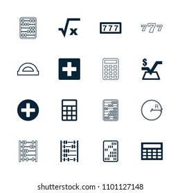 Math icon. collection of 16 math filled and outline icons such as 7 number, mathematical square, plus, square root, calclator. editable math icons for web and mobile.