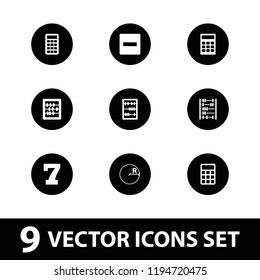 Math icon. collection of 9 math filled icons such as 7 number, abacus, minus, calculator. editable math icons for web and mobile.