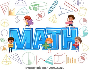 Math icon with kids and math tools illustration