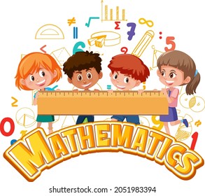 Math icon with kids and math tools illustration