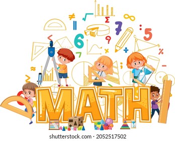 Math icon with kids and math tools illustration