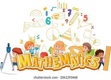 Icono matemático con niños y ilustración de herramientas matemáticas