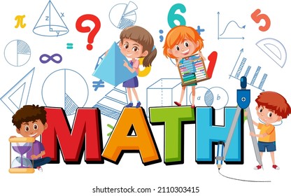 Math icon with kids and math tools illustration