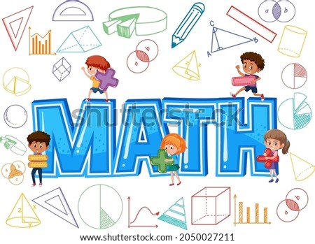 Math icon with kids and math tools illustration