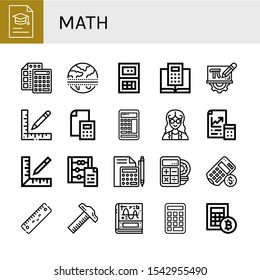 Math Icon Set. Collection Of Degree, Calculator, Equator, Mathematics, Ruler, Mathematician, Maths, Abacus, Calculus Icons