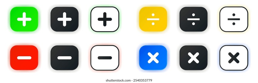 Math icon set. Design for app icons. Button template. Vector illustration. 