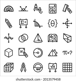 Math Icon Set . Mathematics, Math, Geometry, Algebra, Trigonometry Icon - Vector Illustration .
