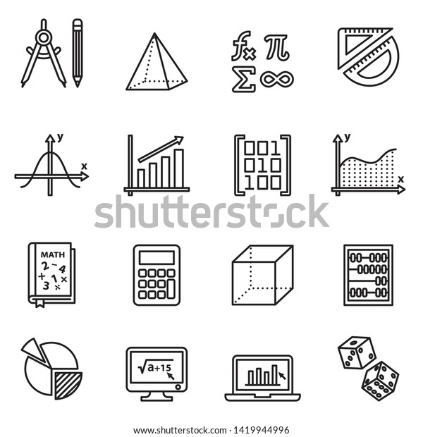Math icon set with white background. Thin line\
style stock vector.