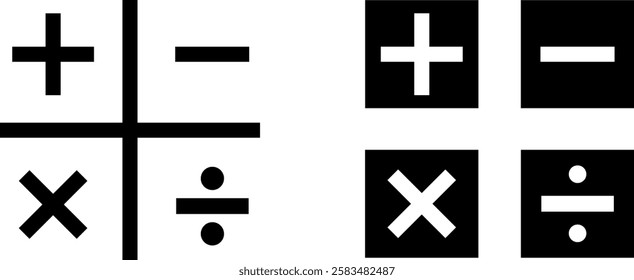 Math Icon Sign – Mathematical Concepts and Operations Vector Symbol Set