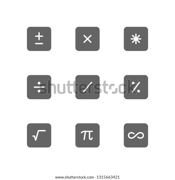 Math icon symbol\
including plus, minus, algebra, asterisk, multiply, divide, slash,\
percentage, pi, infinity