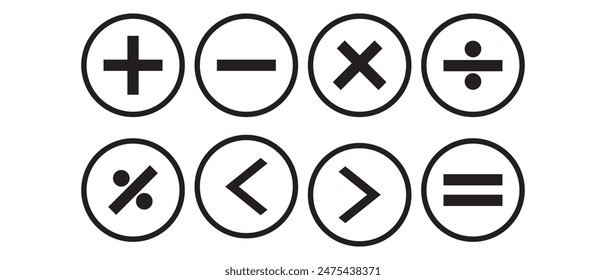  Math icon vector. Mathematics icon signs on a white background. calculator icon vector illustration.
