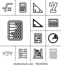 Math icons. set of 13 editable outline math icons such as 7 number, abacus, square root, triangle, calclator, calculator
