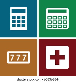 Math icons set. set of 4 math filled icons such as 7 number, calculator