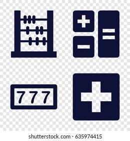 Math icons set. set of 4 math filled icons such as 7 number, plus, calculator