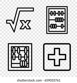 Math icons set. set of 4 math outline icons such as abacus, plus