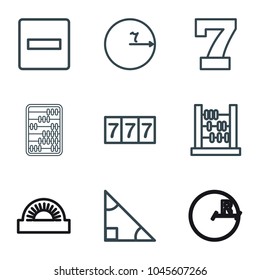 Math icons. set of 9 editable outline math icons such as 7 number, minus, abacus, triangle, circle