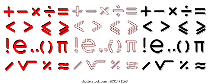Juego de iconos matemáticos. Símbolos de calculadora de líneas, ilustraciones vectoriales aisladas. Recopilación de elementos financieros.