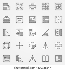 Math Icons Set - Vector Geometry, Algebra And Mathematics Symbols Or Logo Elements In Thin Line Style