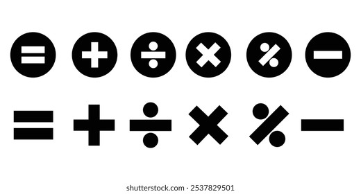 ÍconeSímbolos Matemáticos, Mais Matemático, menos, multiplicar, igual e dividir conjunto de ícones de sinais. Logotipo de ilustração de vetor. 