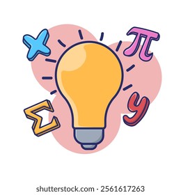 Math Idea Lamp Vector. Vector illustration of a lightbulb with a math formula inside. Represents a mathematical idea or solution. Ideal for educational and creative concepts.