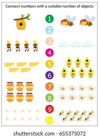  Math kids game. Vector Illustration. Preschool Kindergarten Worksheet.