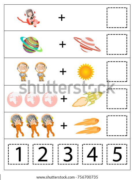 Math Kindergarten Worksheet Kids Printable Game Stock Vector