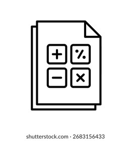 Icono de lección de matemáticas con papeles y cálculos