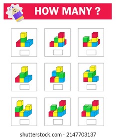 Juego de lógica matemática. Tareas de atención para los niños. Hoja de actividades para niños. ilustración vectorial.	