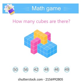 Math logic game. Attention tasks for children. Kids activity sheet. Answer is 56.