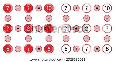 Math logic puzzle worksheet for kids with addition and subtraction equations.