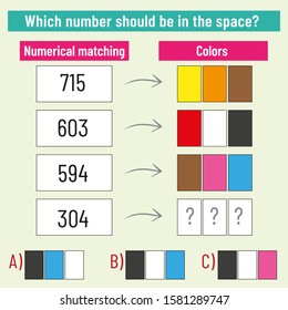 Math matching question. What colors should come into space? Intelligence question, visual intelligence, reasoning.