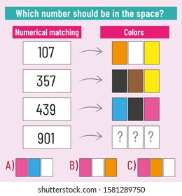 Math matching question. What colors should come into space? Intelligence question, visual intelligence, reasoning.