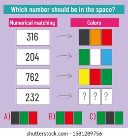 Math matching question. What colors should come into space? Intelligence question, visual intelligence, reasoning.