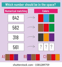 Math matching question. What colors should come into space? Intelligence question, visual intelligence, reasoning.